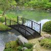 bOutdoor Black Metal Arch 7-ft Garden Bridge with Side-Rails