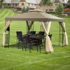 10 x 10 Ft Outdoor Patio Gazebo with Taupe Brown Canopy and Mesh Sidewalls