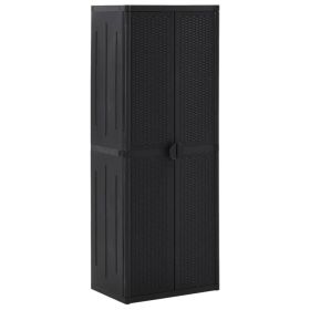 Garden Storage Cabinet Black 25.6"x17.7"x67.7" PP Rattan