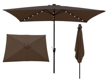 10 x 6.5t Rectangular Patio Umbrella Solar LED Lighted Outdoor Market Table Waterproof Umbrella Sunshade with Crank and Push Button Tilt for Gard