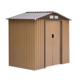 Outsunny 7' x 4' Outdoor Storage Shed, Garden Tool House with Foundation, 4 Vents and 2 Easy Sliding Doors for Backyard, Patio, Garage, Lawn, Yel