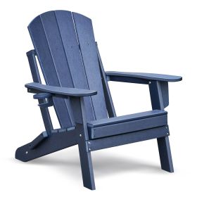 Folding Outdoor Adirondack Chair for Relaxing, HDPE All-weather Fire Pit Chair, Patio Lawn Chair for Outside Deck Garden Backyardf Balcony, Navy