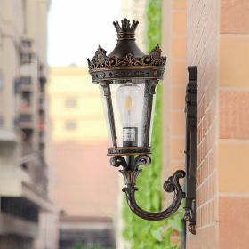 Vintage Outdoor Wall Lantern, Waterproof Exterior Wall Sconce with Crown Top and Clear Glass, Decorative Outdoor Lighting Fixture for Patio, Gard