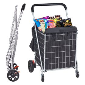 VEVOR Folding Shopping Cart, 200 lbs Max Load Capacity, Grocery Utility Cart with Rolling Swivel Wheels and Bag