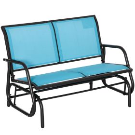 Outsunny 2-Person Outdoor Glider Bench, Patio Double Swing Rocking Chair Loveseat w/ Powder Coated Steel Frame for Backyard Garden Porch, Blue
