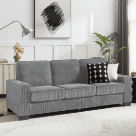 83.86Corduroy Fabric Sofa,Modern Compressed Couch,3-Seater Sofa, Furniture For Living Room,Bedroom,office (Option: Striped Gray)
