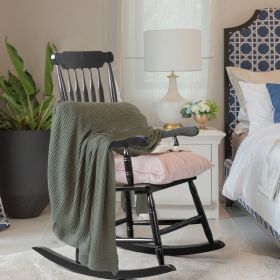 Black Poplar Windsor Wood Rocking Chair (Color: Black)