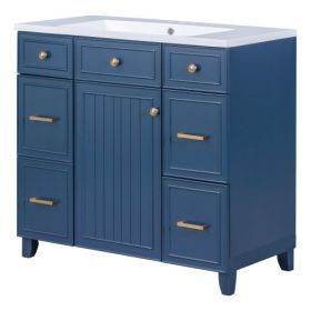 36  Bathroom Vanity Cabinet With Sink Top Combo Set, Navy Blue, Single Sink, Shaker Cabinet With Soft Closing Door And Drawer (Color: Navy Blue)