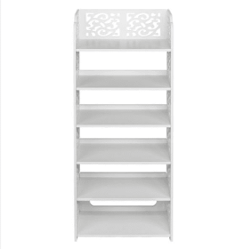 Wood Plastic Board-6 Layer Carved Shoe Rack (Color: White)