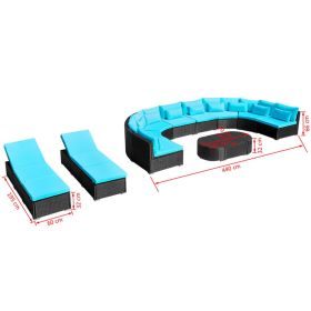vidaXL 13 Piece Patio Lounge Set with Cushions Poly Rattan Blue (Option: as picture)