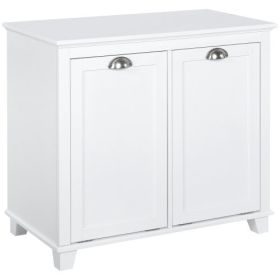 HOMCOM Tilt-Out Laundry Sorter Bathroom Cabinet, White (Color: White)