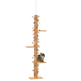 Pawhut Floor To Ceiling Cat Tree, 80- 95 Adjustable Tall Cat Tower, 3-Level Cat Climbing Towe For Indoor Cats With Sisal Scratching Post, Platfor (Color: Orange)
