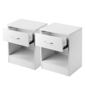 White Hemp Density Board Bed Cabinet 2PCS (Color: White)
