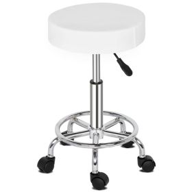 Half PU Leather White Technician Stool (Color: White)