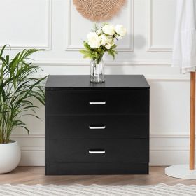 3 Drawers Bedside Table Black (Color: Black)