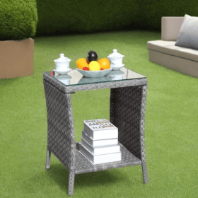 Outdoor Patio Furniture 1 Coffee Table With Clear Tempered Glass (Color: Grey)