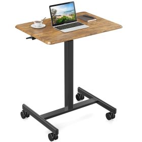 Adjustable Rolling Desk Laptop Computer Cart For Home  Office  Classroom Overbed Table (Color: Brown)