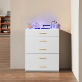 Tempered Glass Countertop Bedside Table With Light In White (Color: White)