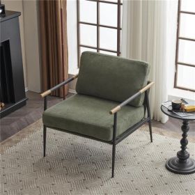 Upholstered Mid-century Lounge Chair Reading Armchair Chenille Fabric Modern Armchair With Metal Frame, Decorative Chair For Living Room, Green (Color: Green)