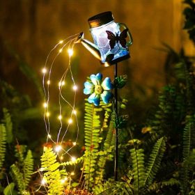 1pc Solar Garden Light; Outdoor Decor Waterproof Butterfly Solar Path Light; Watering Can Lights Hanging Fairy String Lighting For Terrace Patio (style: Butterfly)