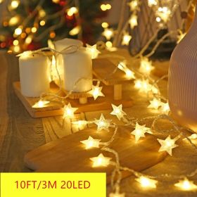 1pc Star String Lights; 3m/10ft; 6m/20ft; EFFE LED Fairy Twinkle Lantern Lights With 20 Stars 2 Flashing Modes; Battery Powered Indoor & Outdoor (Items: 3M 20LED, Color: Warm White)