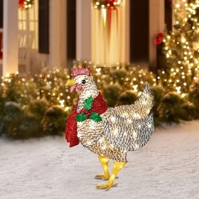 1pc Glowing Chicken Garden And Yard Decoration Card, Scarf Chicken, Christmas And Halloween Day Decoration Lights, Battery Powered (No Plug) (Color: Warm Lamp)