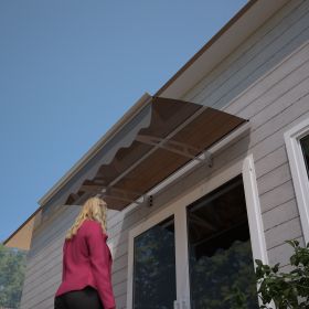 DA5934W Premium Door Window Awning Canopy Virtually Solid 3.5mm/0.137" Thick Polycarbonate Sheet and Aluminum Alloy in 59"Wx34"D with Fabric Vala (Color: Brown Crystal Roof + Deep Gray Fabric Valance)