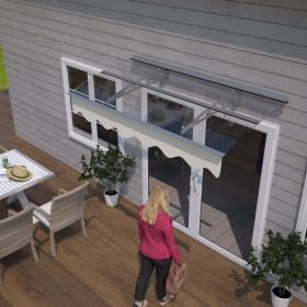 DA5934W Premium Door Window Awning Canopy Virtually Solid 3.5mm/0.137" Thick Polycarbonate Sheet and Aluminum Alloy in 59"Wx34"D with Fabric Vala (Color: Clear Crystal Roof + Beige Fabric Valance)