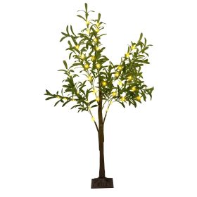LED Beads Lighted Olive Tree Artificial Greenery Tree with Warm White Light Lifelike Decorative Faux Tree 8 Lighting Modes 10 Adjustable Brightne (Tall: 1.2M)