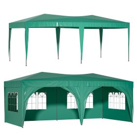 10 x 20 ft Heavy Duty Awning Canopy Pop Up Gazebo Marquee Party Wedding Event Tent with 6 Removable Sidewalls & Carry Bag (Color: Green)