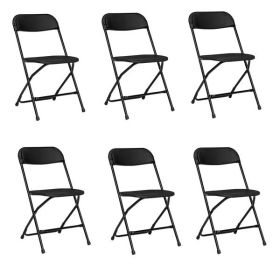 6pcs Injection Molding Classic Garden Plastic Folding Chair Black (Color: as picture)