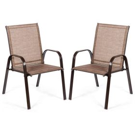 2 Pieces Patio Outdoor Dining Chair with Armrest (Color: Brown)