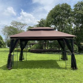 13x10ft Outdoor Patio Gazebo Canopy Tent With Ventilated Double Roof And Mosquito net (Detachable Mesh Screen On All Sides), Suitable for Lawn, G (Color: Brown)