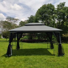 13x10ft Outdoor Patio Gazebo Canopy Tent With Ventilated Double Roof And Mosquito net (Detachable Mesh Screen On All Sides), Suitable for Lawn, G (Color: Gray)