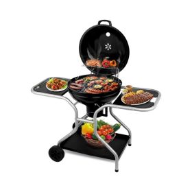 Outdoor BBQ Charcoal Grill with Bottom Storage Shelf (Color: Black, size: 22.5-Inch)