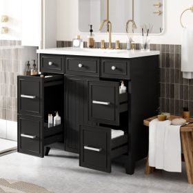 36  Bathroom Vanity Cabinet With Sink Top Combo Set , Black ,Single Sink,Shaker Cabinet With Soft Closing Door And 3 Drawers (Color: Black)