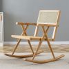 Solid wood+imitation rattan rocking chair allows you to relax quietly indoors and outdoors, enhancing your sense of relaxation, suitable for balconies