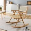 Solid wood+imitation rattan rocking chair allows you to relax quietly indoors and outdoors, enhancing your sense of relaxation, suitable for balconies