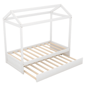 House Bed With Rollers, Decorative, White (Color: White)